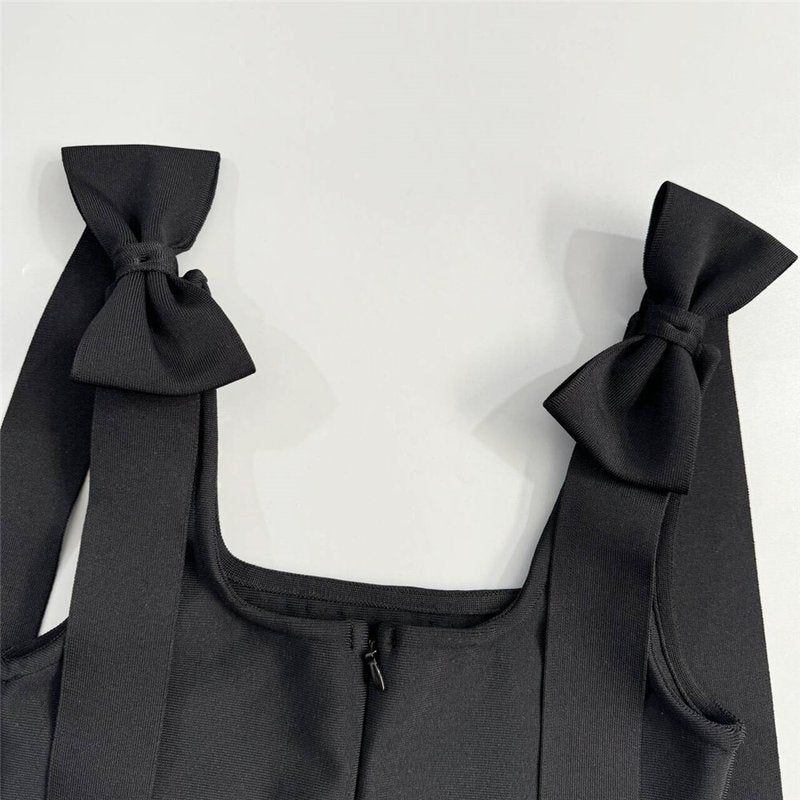 Black Rhinestone Bow Sleeve Mini Dress H6819