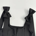 Black Rhinestone Bow Sleeve Mini Dress H6819