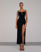 Black Ribbed Cutout Maxi Dress H5991
