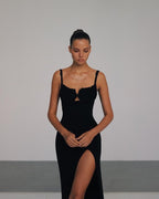 Black Ribbed Cutout Maxi Dress H5991