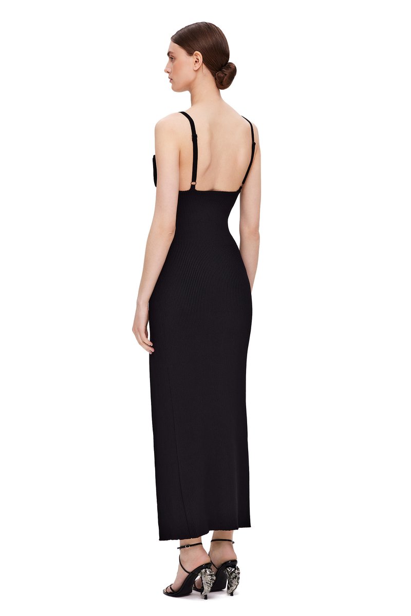 Black Ribbed Cutout Maxi Dress H5991