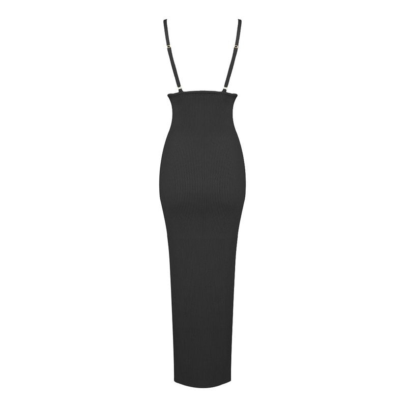 Black Ribbed Cutout Maxi Dress H5991