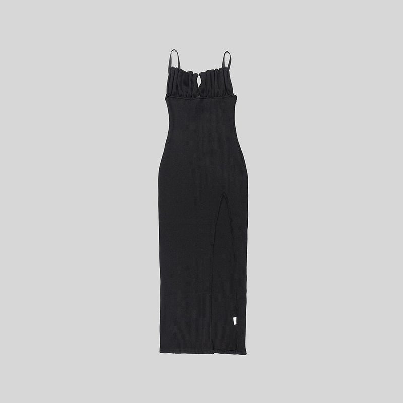 Black Ribbed Cutout Maxi Dress H5991