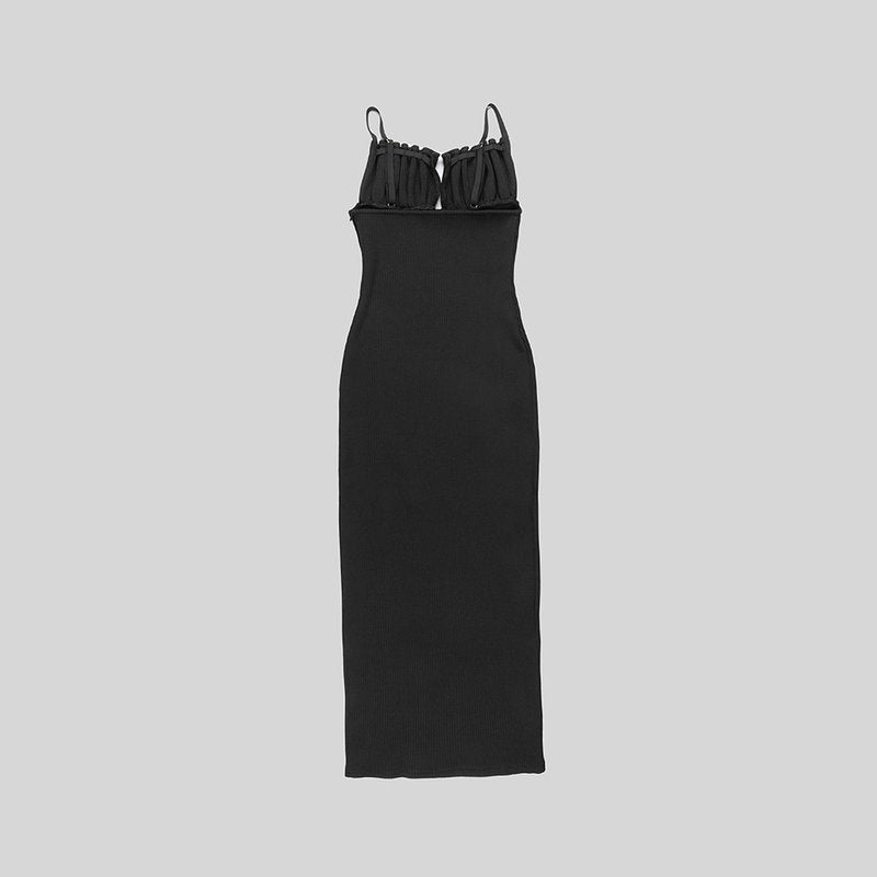 Black Ribbed Cutout Maxi Dress H5991