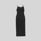 Black Ribbed Cutout Maxi Dress H5991