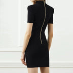 Black Ribbed Knit Mini Dress with Gold Buttons H6300