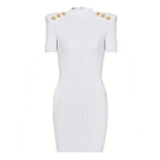Black Ribbed Knit Mini Dress with Gold Buttons H6300