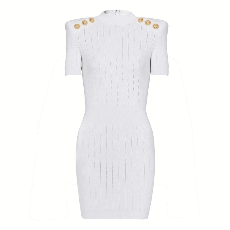 Black Ribbed Knit Mini Dress with Gold Buttons H6300