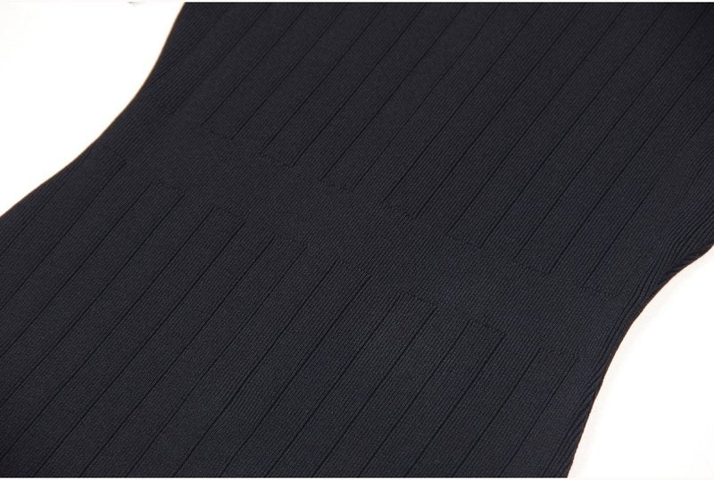Black Ribbed Knit Mini Dress with Gold Buttons H6300