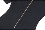 Black Ribbed Knit Mini Dress with Gold Buttons H6300
