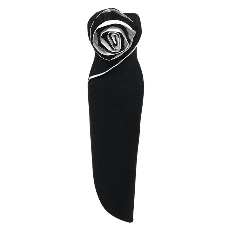 Black Rose Applique Bandage Dress H6439