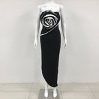 Black Rose Applique Bandage Dress H6439