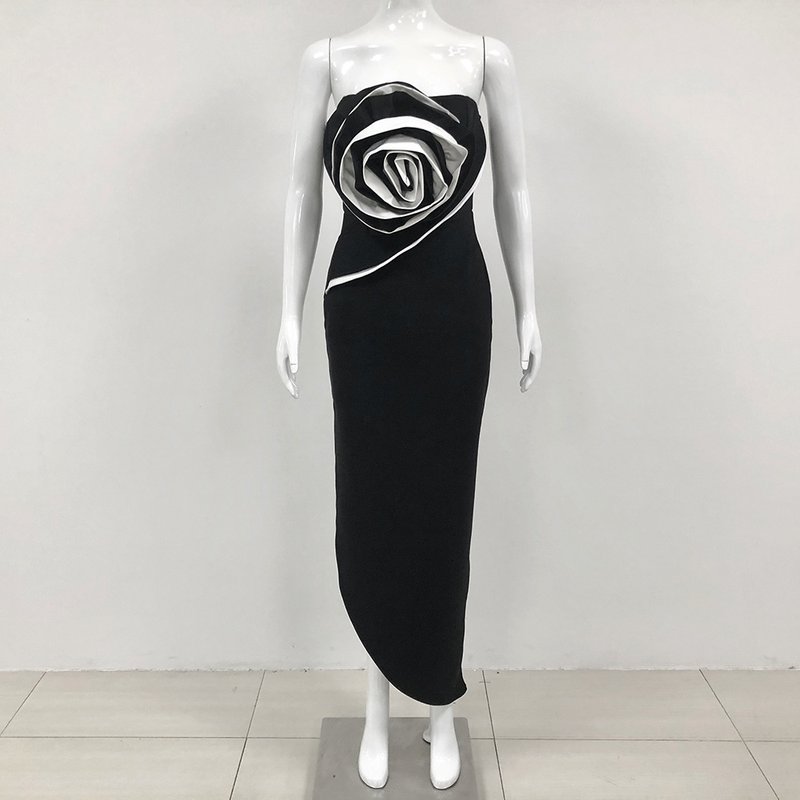 Black Rose Applique Bandage Dress H6439