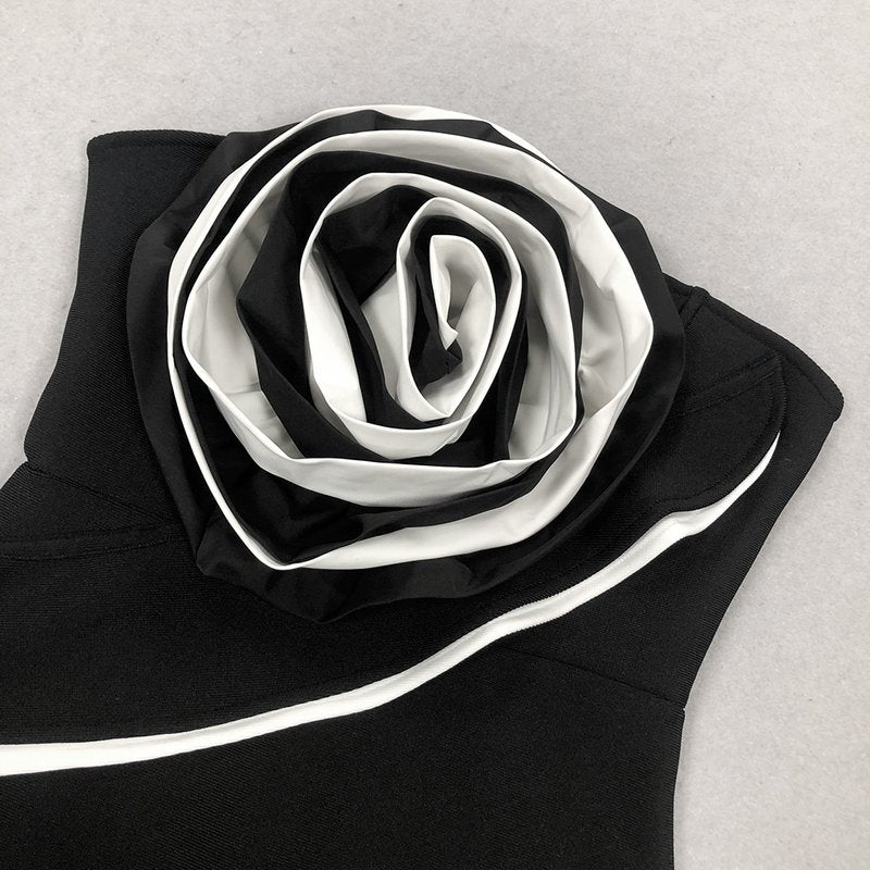 Black Rose Applique Bandage Dress H6439
