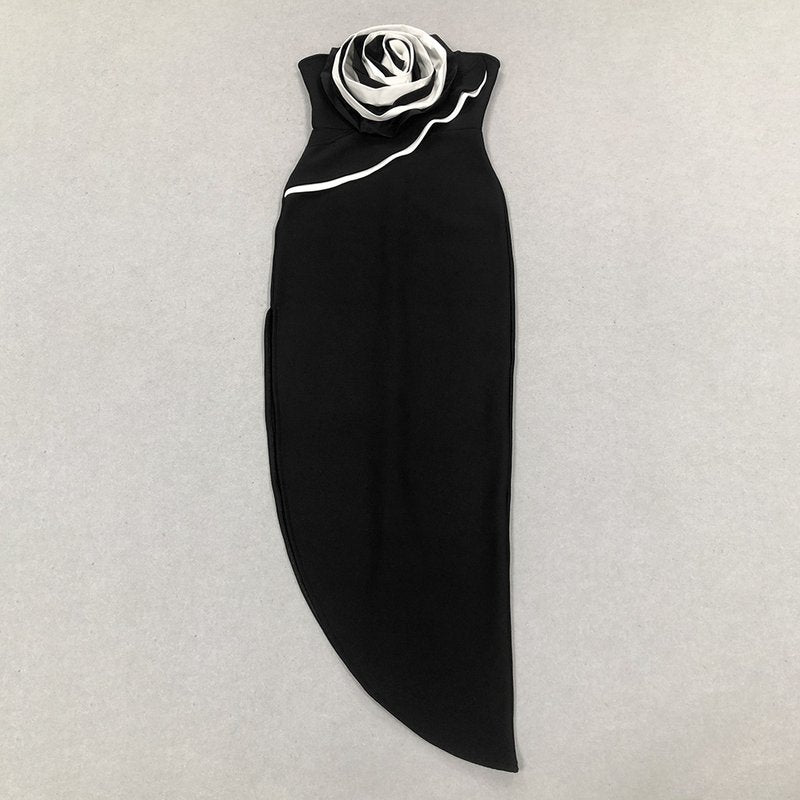 Black Rose Applique Bandage Dress H6439