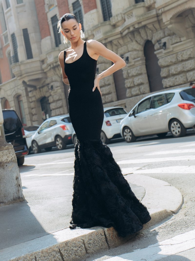 Black Rose Embellished Mermaid Gown H6845