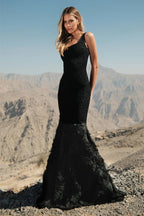 Black Rose Embellished Mermaid Gown H6845
