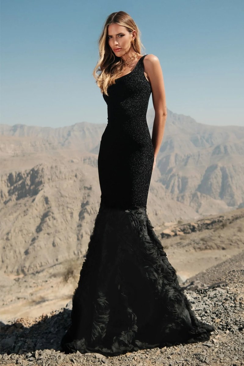 Black Rose Embellished Mermaid Gown H6845