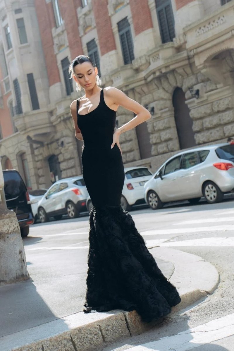 Black Rose Embellished Mermaid Gown H6845