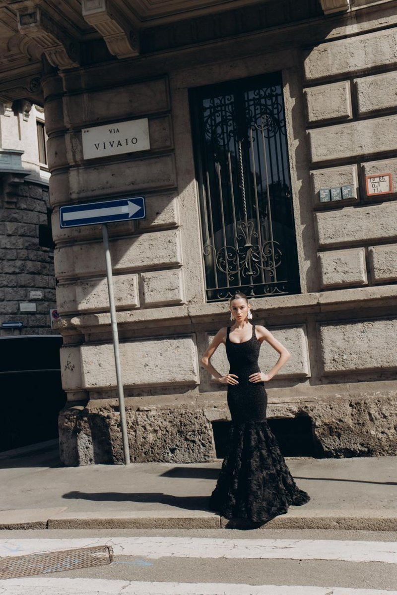 Black Rose Embellished Mermaid Gown H6845