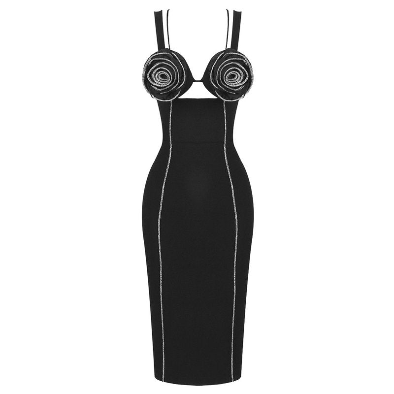 Black Rose Embellished Midi Dress H6376