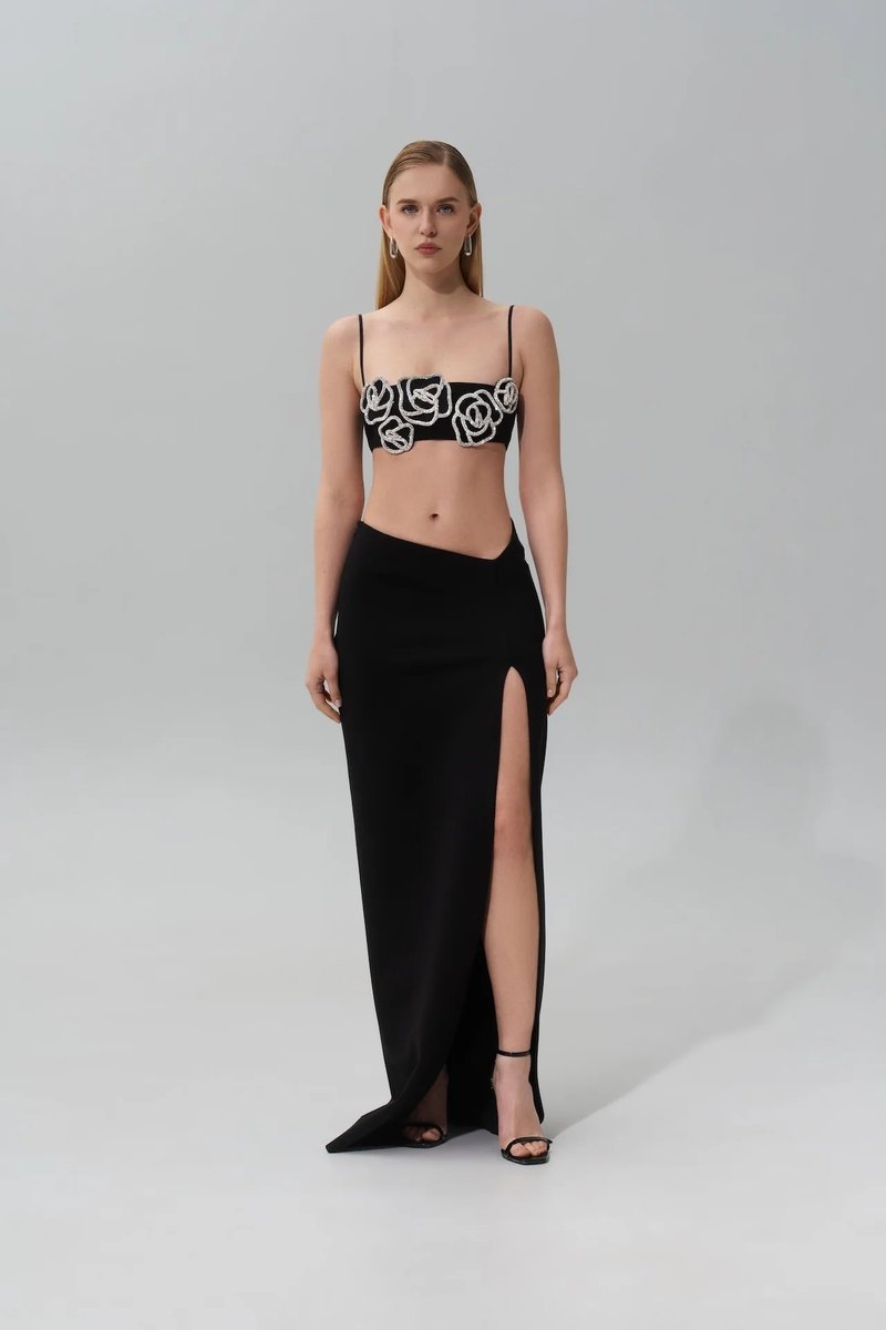 Black Rose Embellished Strappy Maxi Dress H6875