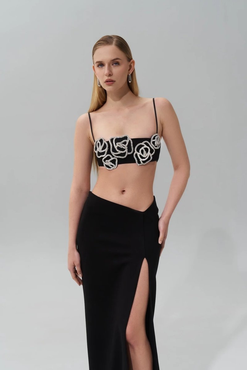 Black Rose Embellished Strappy Maxi Dress H6875