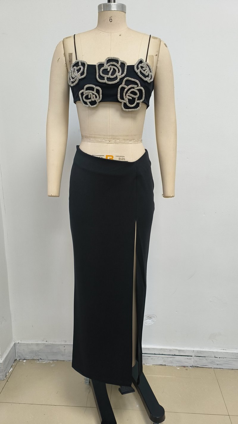 Black Rose Embellished Strappy Maxi Dress H6875