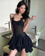 Black Ruffle Tiered Mini Dress H6329