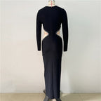 Black Sequin Cut-Out Long Sleeve Gown H6643