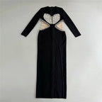 Black Sequin Cut-Out Long Sleeve Gown H6643