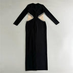 Black Sequin Cut-Out Long Sleeve Gown H6643