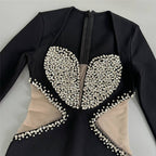 Black Sequin Cut-Out Long Sleeve Gown H6643