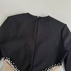 Black Sequin Cut-Out Long Sleeve Gown H6643