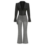 Black Sequin Sheer Flared Pants Set H7072