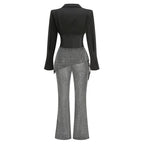 Black Sequin Sheer Flared Pants Set H7072