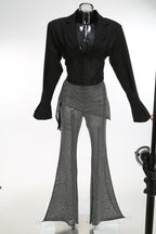 Black Sequin Sheer Flared Pants Set H7072