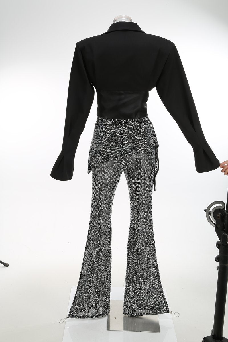 Black Sequin Sheer Flared Pants Set H7072
