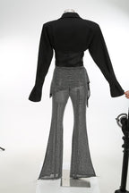 Black Sequin Sheer Flared Pants Set H7072