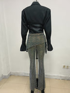 Black Sequin Sheer Flared Pants Set H7072