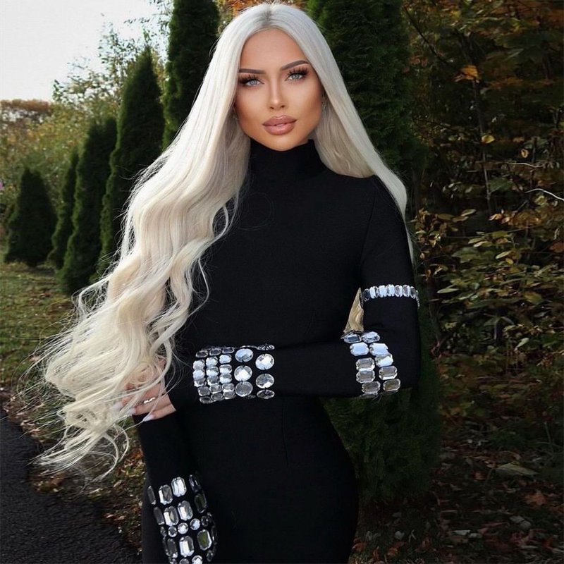 Black Sequin Sleeve Bodycon Dress H6083