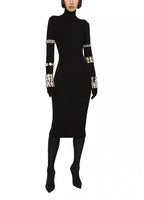 Black Sequin Sleeve Bodycon Dress H6083