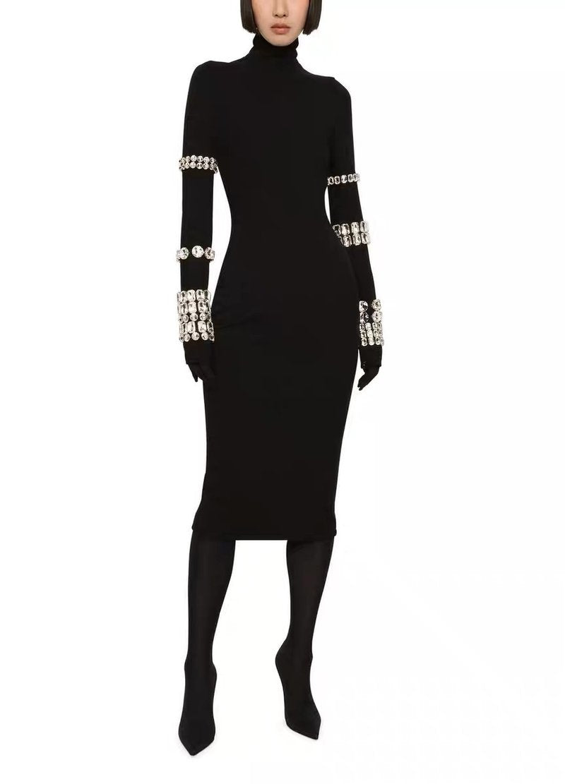 Black Sequin Sleeve Bodycon Dress H6083