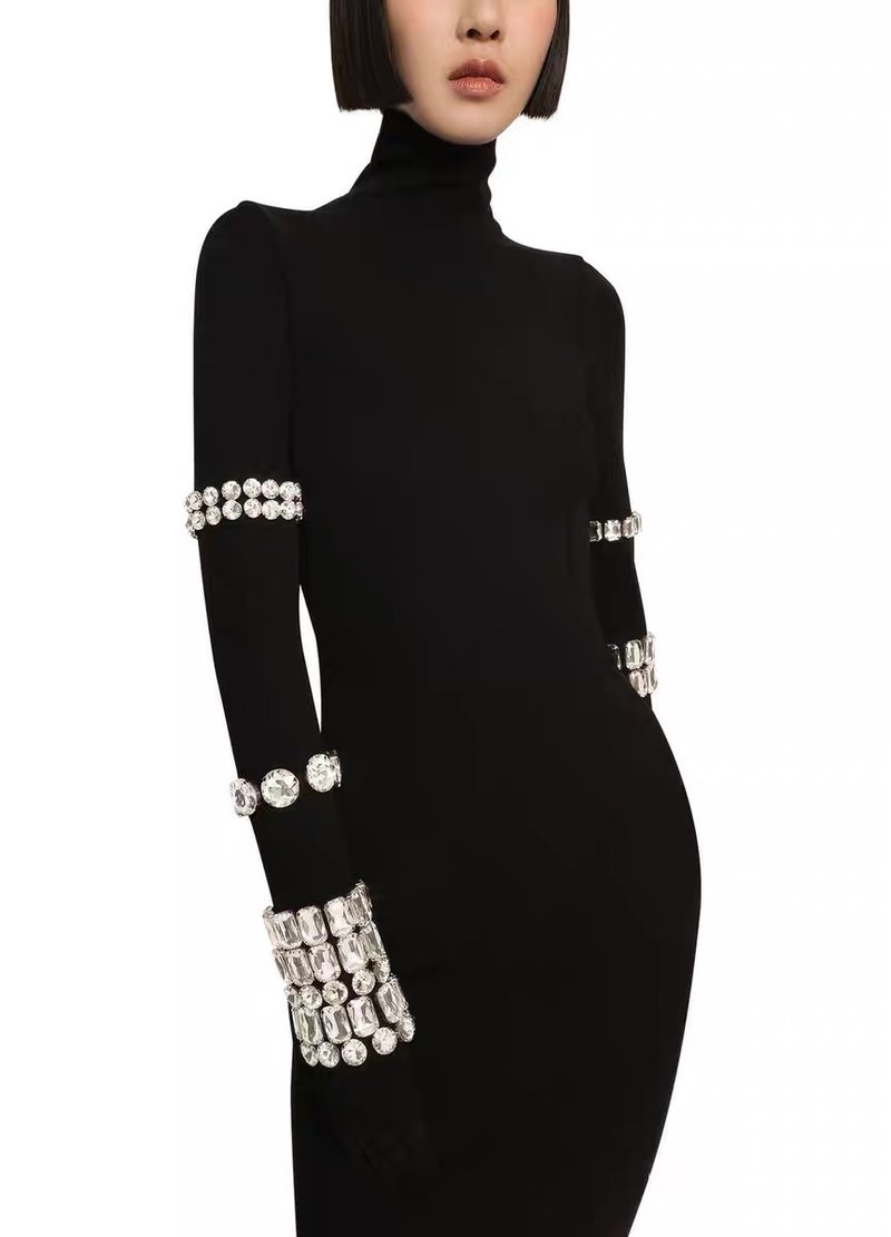 Black Sequin Sleeve Bodycon Dress H6083