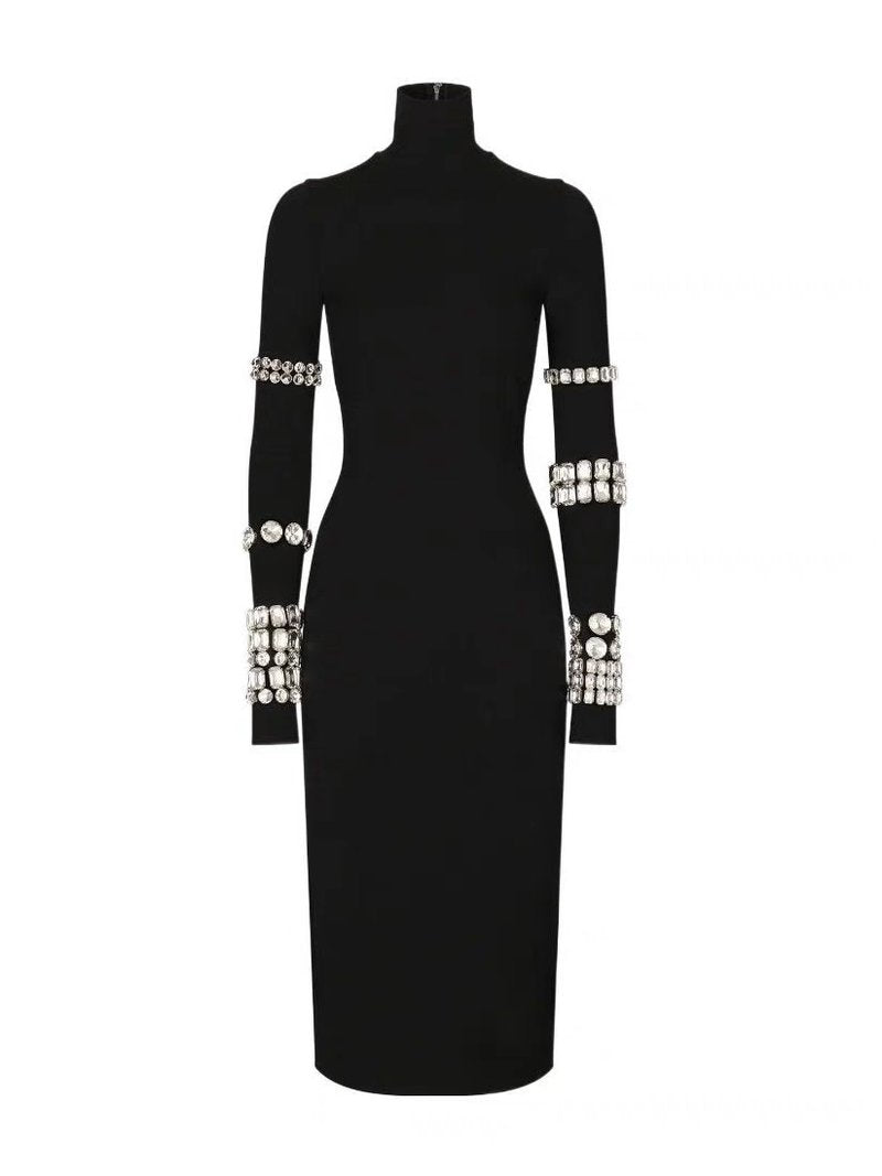 Black Sequin Sleeve Bodycon Dress H6083