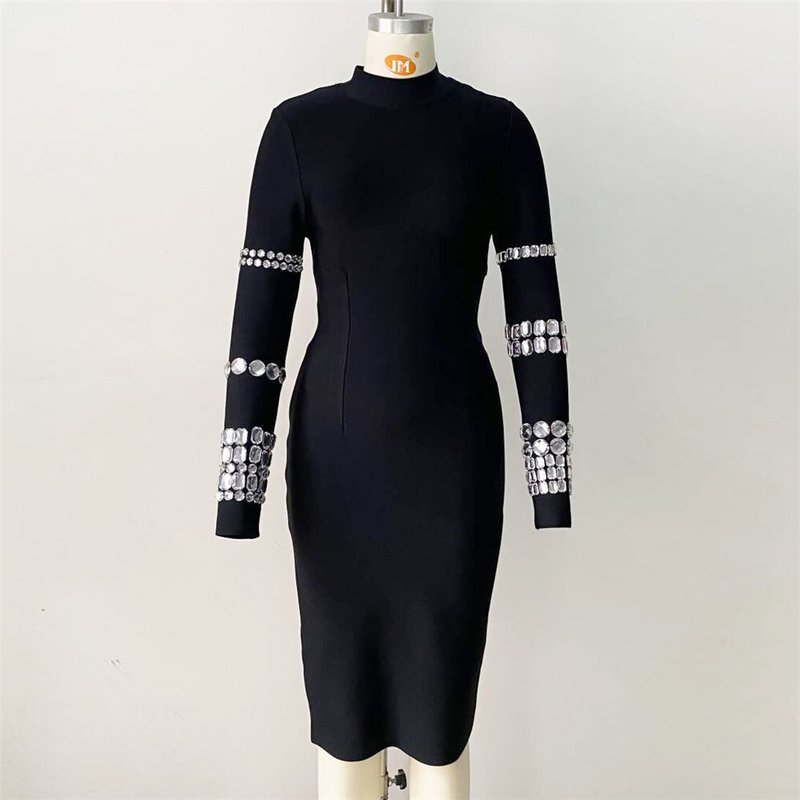 Black Sequin Sleeve Bodycon Dress H6083