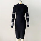 Black Sequin Sleeve Bodycon Dress H6083