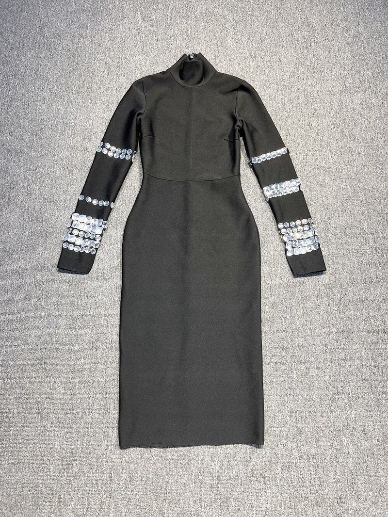 Black Sequin Sleeve Bodycon Dress H6083
