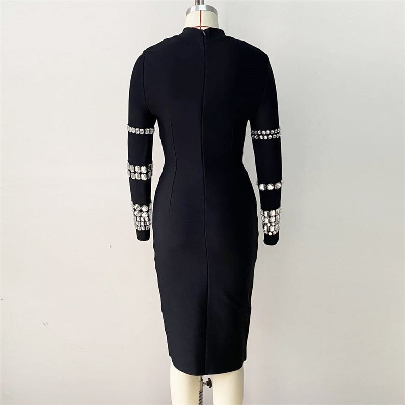 Black Sequin Sleeve Bodycon Dress H6083