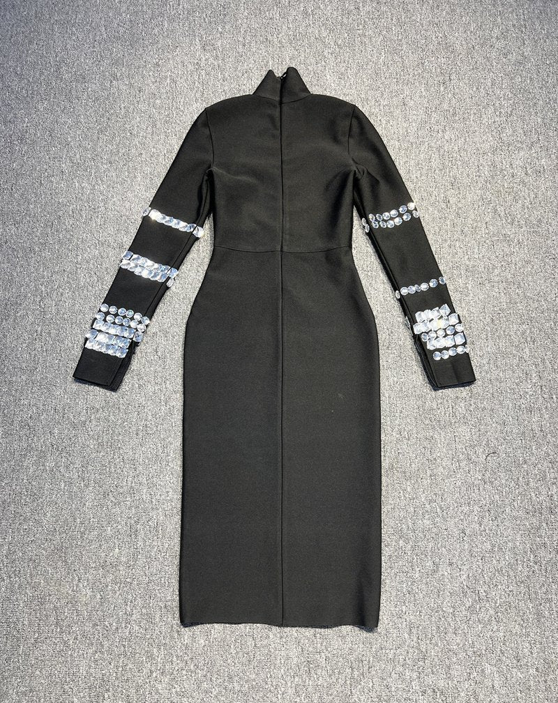 Black Sequin Sleeve Bodycon Dress H6083
